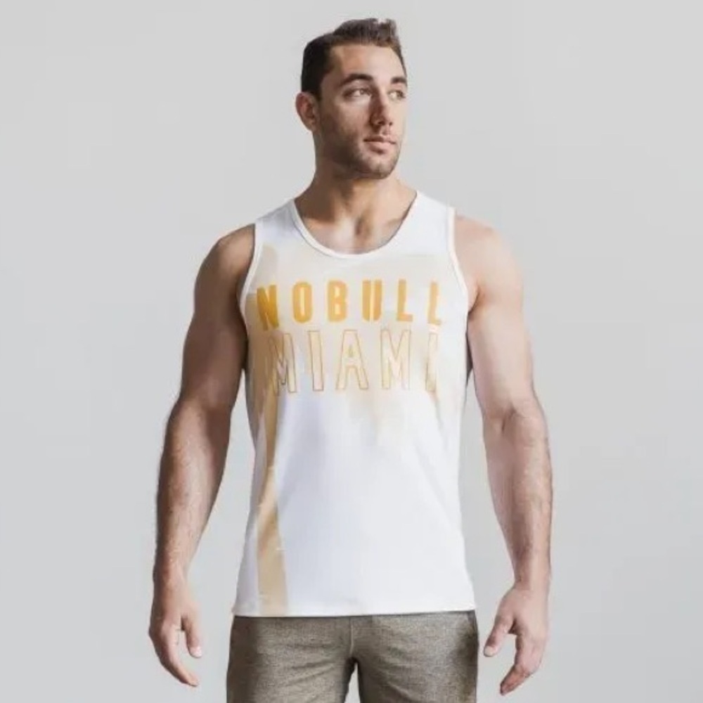 NWT NOBULL Men’s Palm Tree Miami Muscle Tank - Small - Yellow